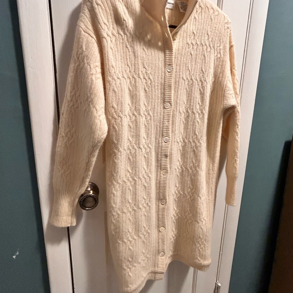 Liz Claiborne Mid Thigh Cream Sweater Cardigan Size M - Picture 4 of 7